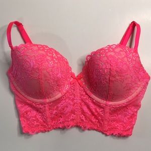 Victoria Secrets Push-Up Lace-Up Bustier Bra Pink